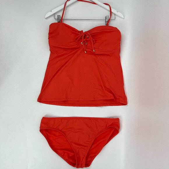 LAUREN Ralph Lauren Lace-Up Tubini Top & Hipster Bikini Bottoms Set Sunset 16 - Picture 3 of 10